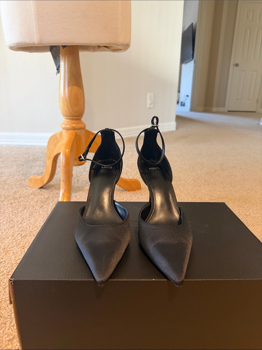 Mango Black Pointed Ankle-Strap Heels